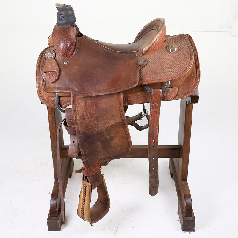 NRS Used 16.5in Basket Tooled Pro Series Team Roping Saddle