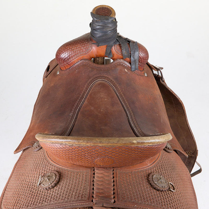 NRS Used 16.5in Basket Tooled Pro Series Team Roping Saddle
