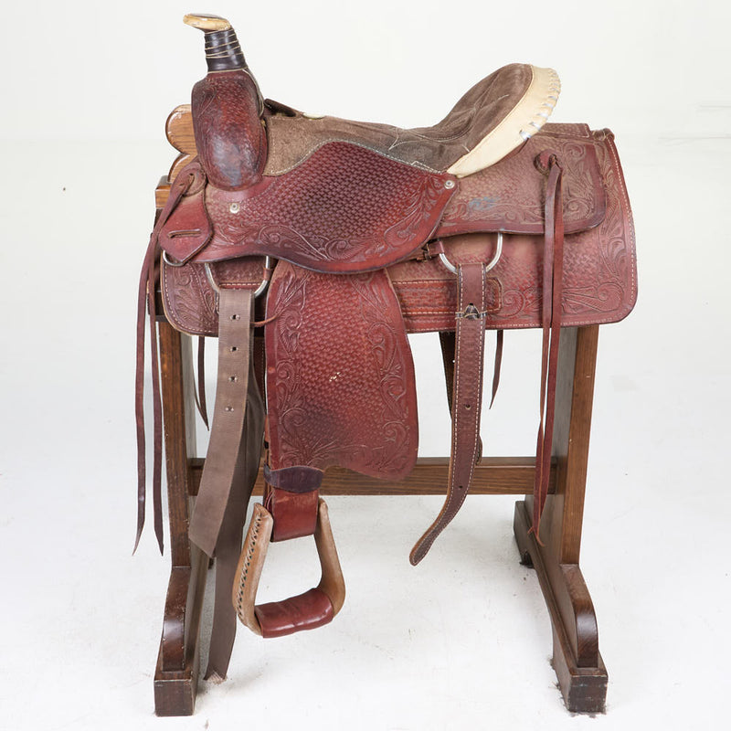 Buffalo Saddlery Used 15.5in Basket and Floral Stamped Team Roper