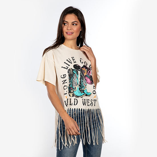 Rock & Roll Denim Women's Wild West Oversized Fringe Tee