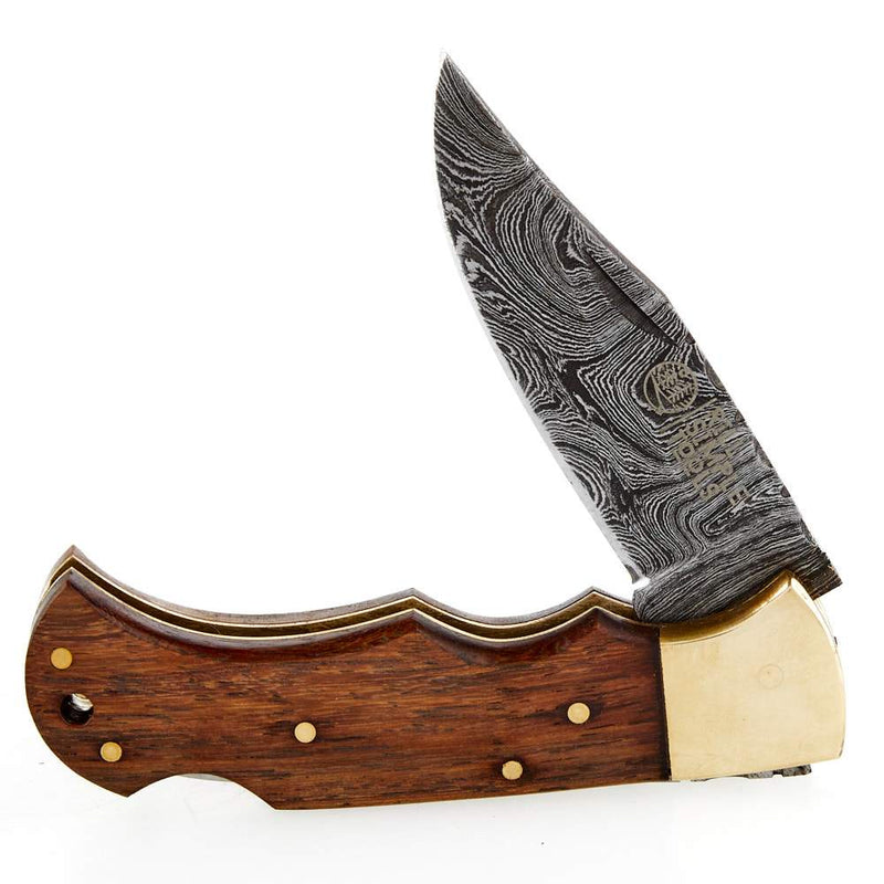 Rill Simple Tools, Llc Woody Damascus Folding Skinner w/sheath 017