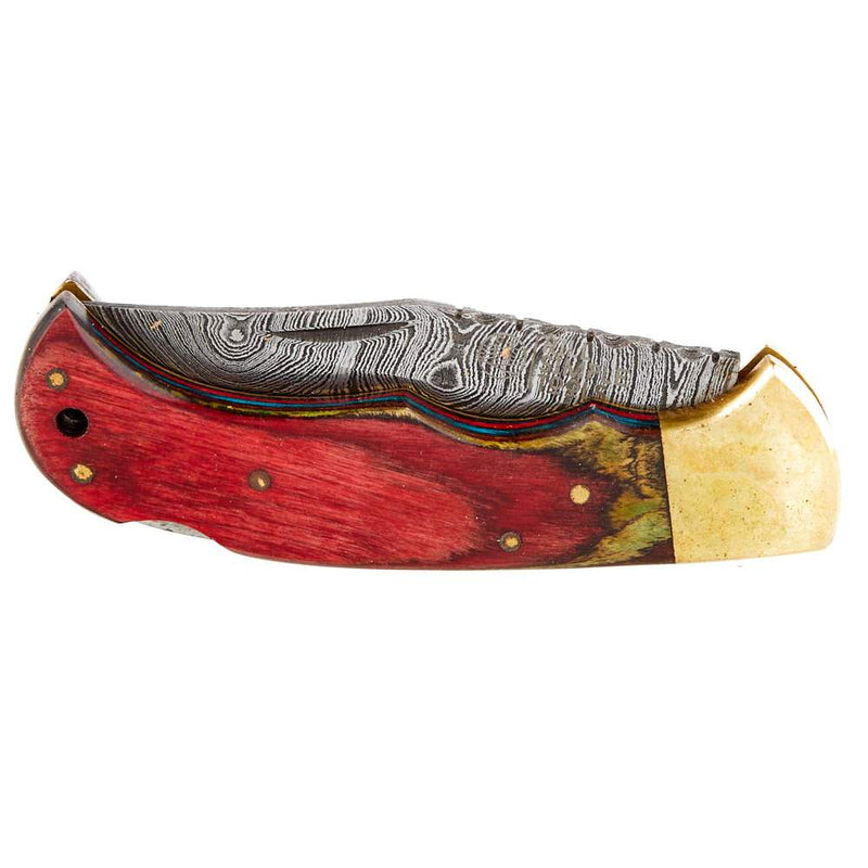 Rill Simple Tools, Llc Colorado Red Damascus Folding Skinner w/Sheath 019