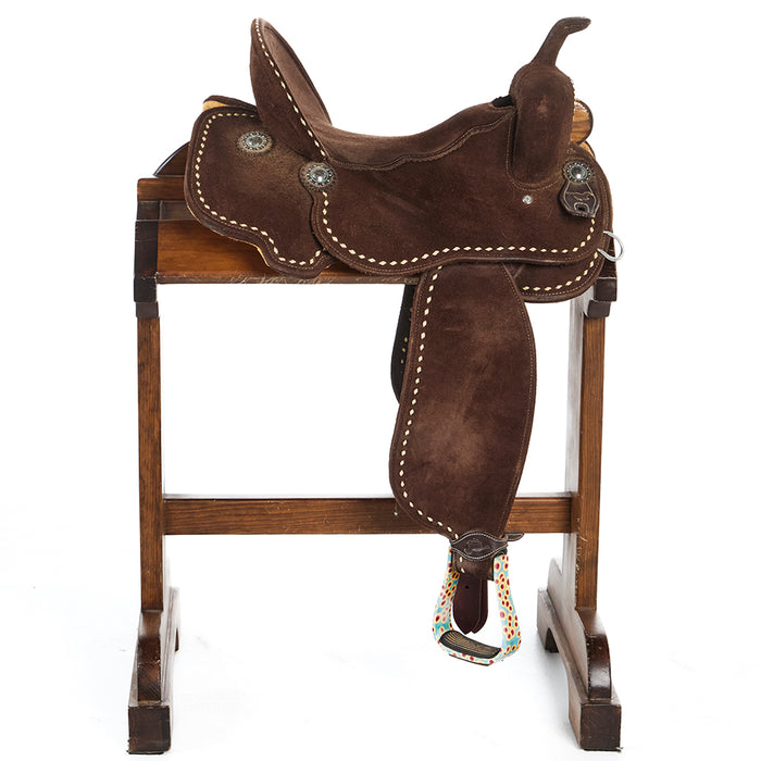 Whinney Wear Used 15.5in Chocolate Roughout with Buckstitch Barrel Saddle