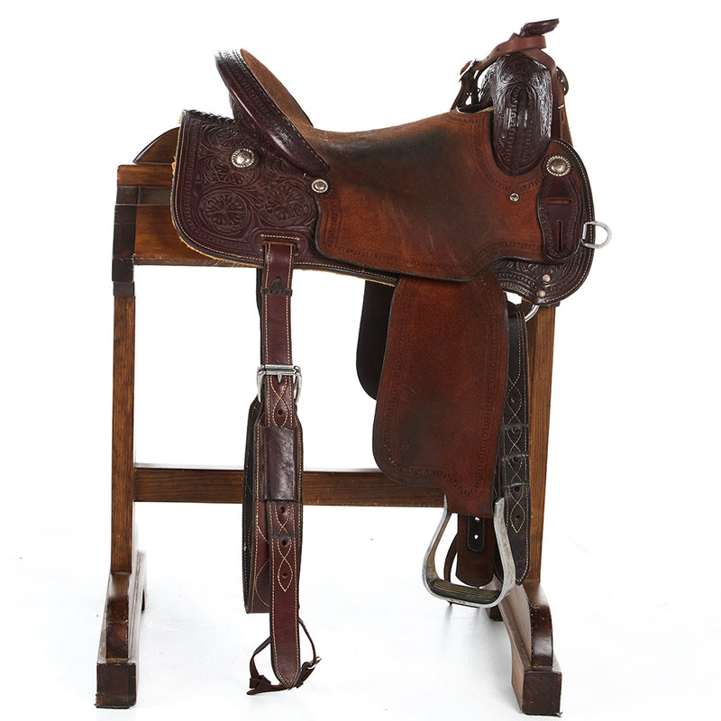 Corriente Used 15.5in Half Breed Floral Barrel Saddle