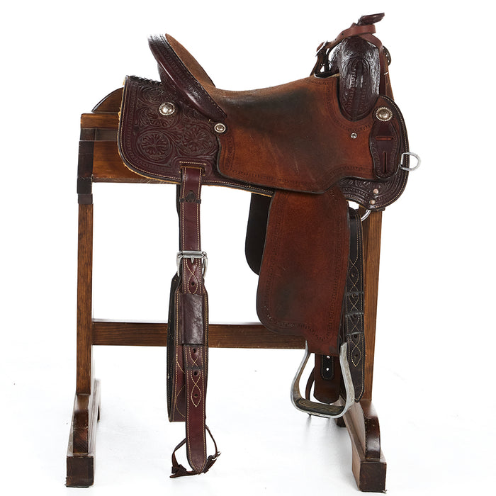 Corriente Used 15.5in Half Breed Floral Barrel Saddle