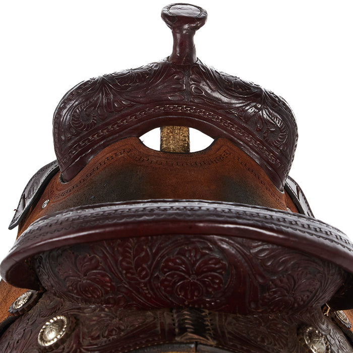 Corriente Used 15.5in Half Breed Floral Barrel Saddle