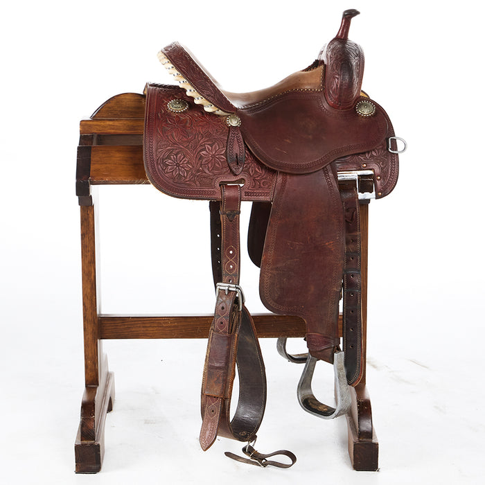 Martin Crown C Used 14in Poinsettia Tooled Barrel Saddle