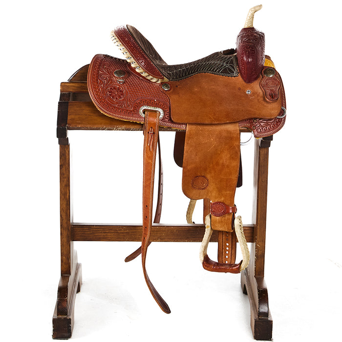 Nrs Competitor Series Used 14in Basket and Floral Tooled Barrel Saddle