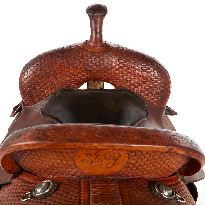 Stoney Saddlery Used 12in Half Breed Geo Tooled Barrel Saddle
