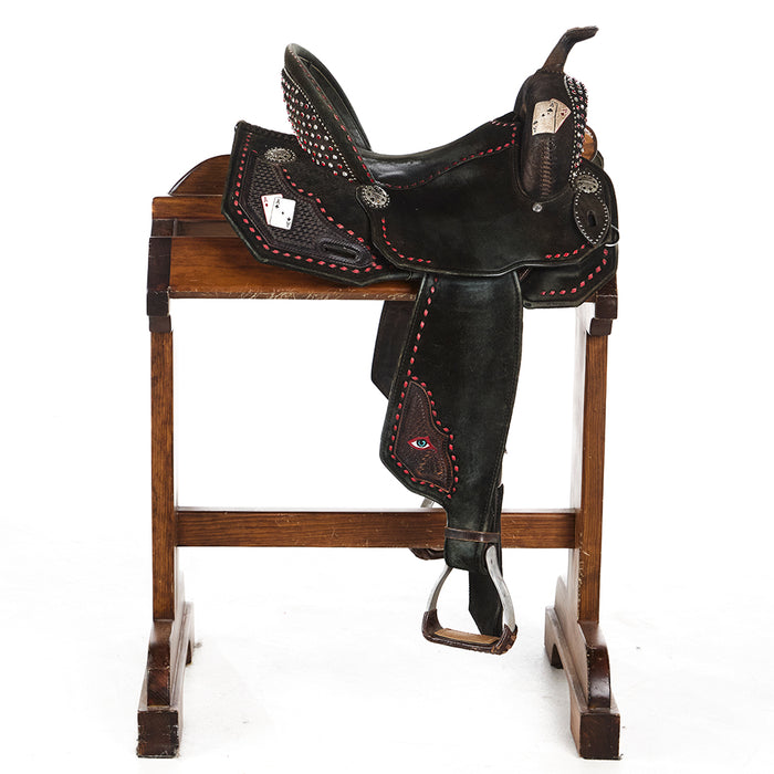 Master Saddlery Used 14in Chocolate w/ Buckstitch Barrel Saddle