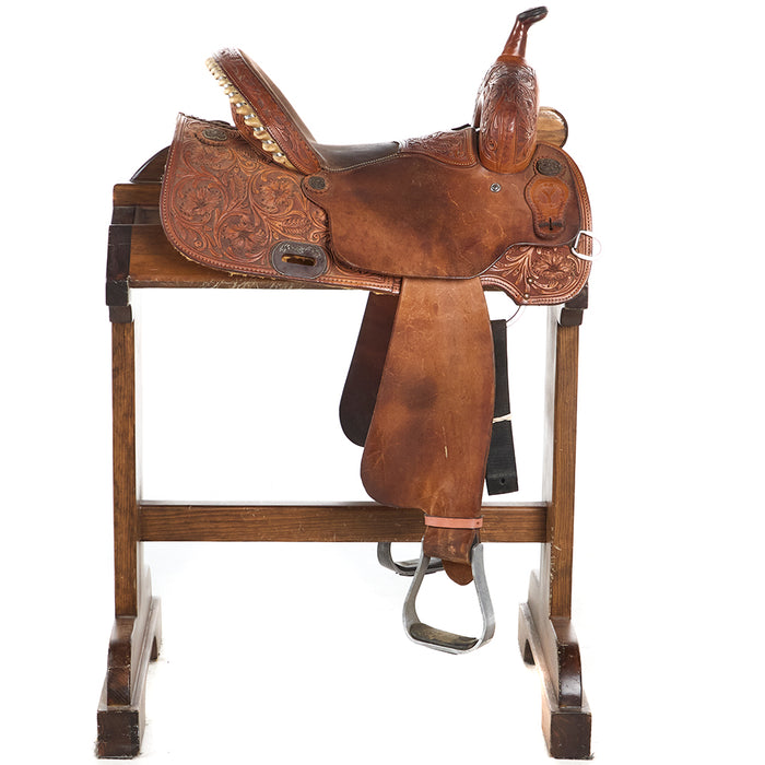 Circle Y Saddlery Used 14.5in 1/2 Acorn Tooled Barrel Saddle