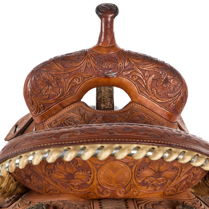 Circle Y Saddlery Used 14.5in 1/2 Acorn Tooled Barrel Saddle