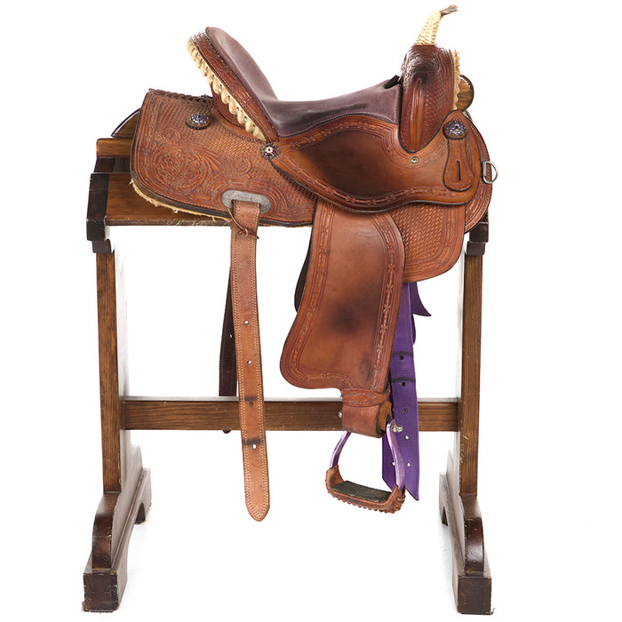 Frontier Saddlery Used 13.5in Mini Basket Floral Combo Barrel Saddle