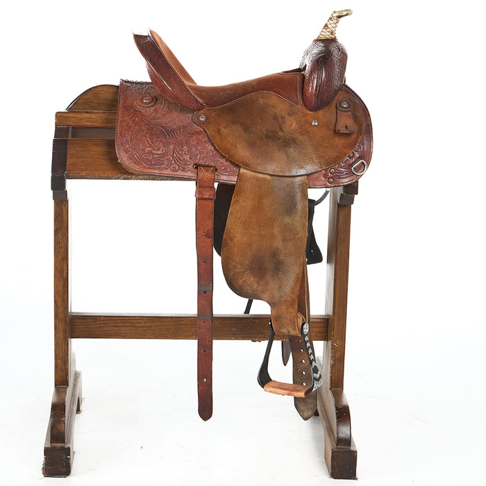 Circle Y Saddlery Used 14.5in 1/2 Breed Oak and Acorn Barrel Saddle