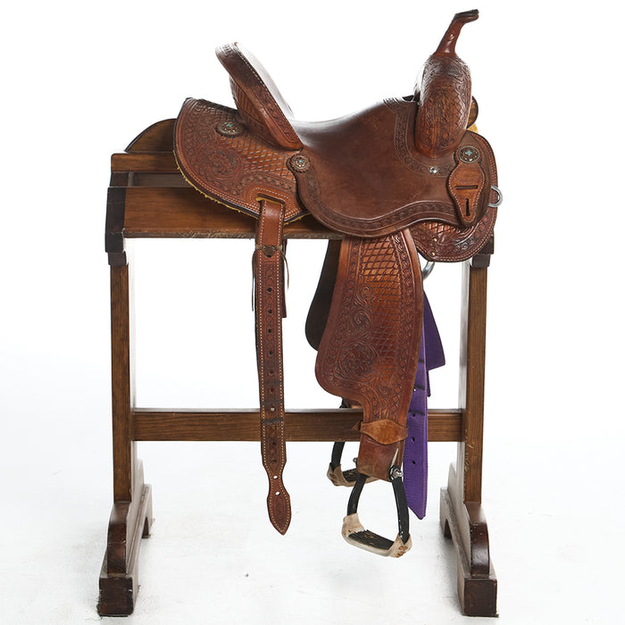 Teskey's Used 13.5in 3/4 Breed Floral and Diamond Stamp Barrel Saddles