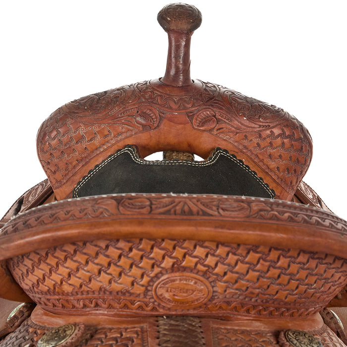 Teskey's Used 13in Basket and Floral Combo Tooled Barrel Saddle