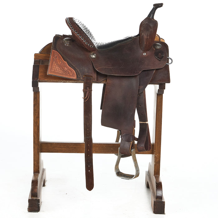Double J Saddlery Used 14in Roughout with Padded Seat Barrel Saddle