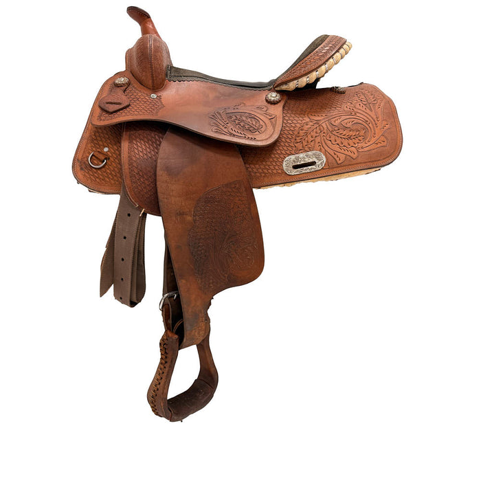 Used 14.5 Oak Leaf Tooled Barrel Saddle