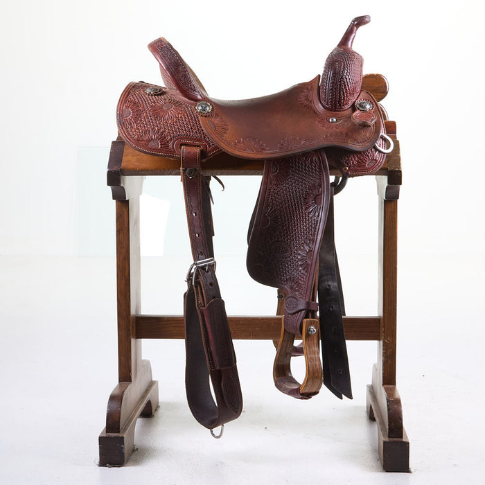 Nrs Competitor Series Used 16in 3/4 Basket and Floral Tooled Barrel Saddle