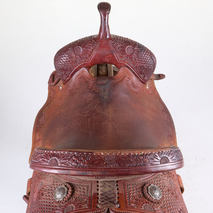 Nrs Competitor Series Used 16in 3/4 Basket and Floral Tooled Barrel Saddle