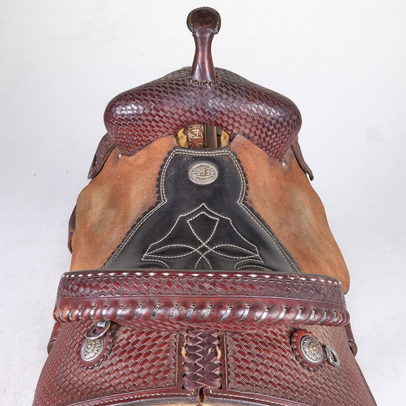 Double J Saddlery Used 14in 1/2 Basket Stamp Pozzi Pro Barrel Saddle