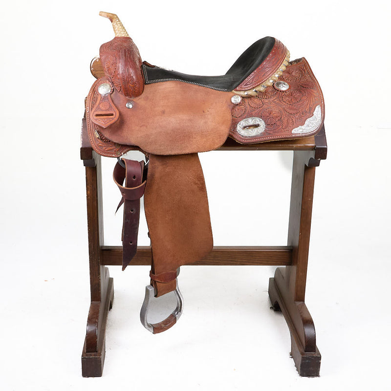 Jim Sands Custom Saddlery Used 15.25in Barrel Saddle with Silver Corners