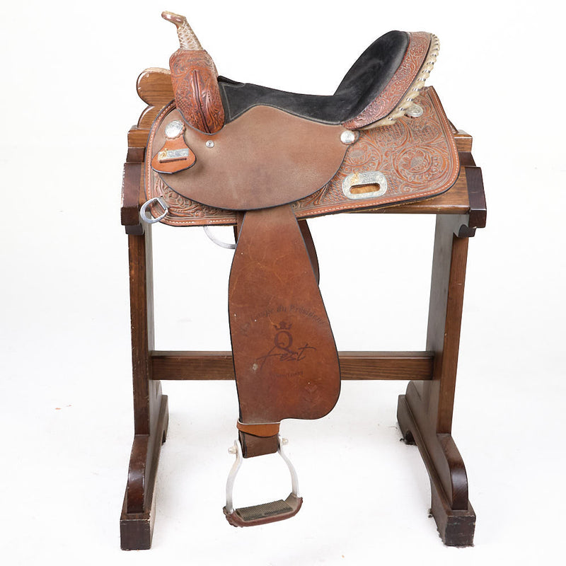 Circle Y Saddlery Used 14in 1/2 Breed Floral and Basket Trophy Barrel Saddle