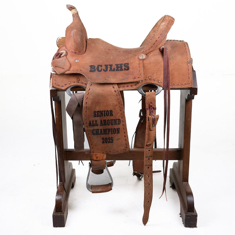 Sheridan Saddles Used 15.5in Trophy Roughout Barrel Saddle with Buckstitch