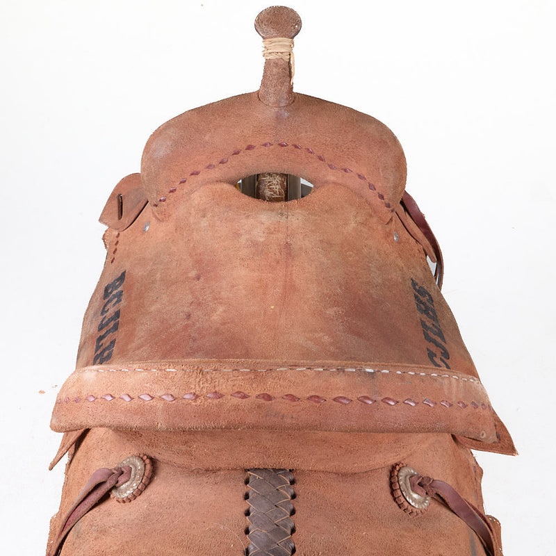 Sheridan Saddles Used 15.5in Trophy Roughout Barrel Saddle with Buckstitch