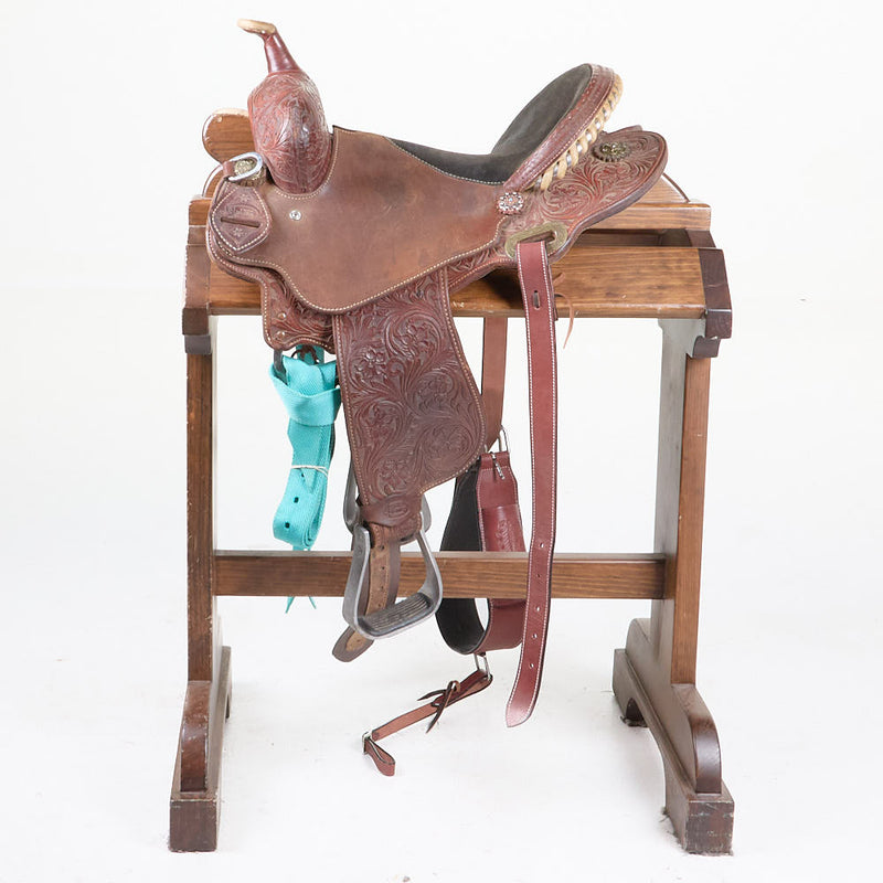 Cactus Saddlery Used 14in 3/4 Breed Floral Barrel Saddle with Bicycle Seat