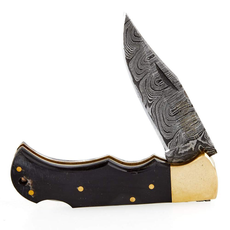 Rill Simple Tools, Llc Bone Daddy Damascus Black Folding Knife w/Sheath 020