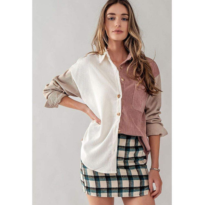Trend:Notes Women's Colorblock Corduroy Shacket
