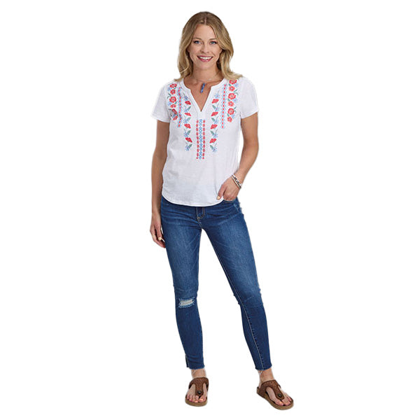 ROPER Womens White Embroidered Tee