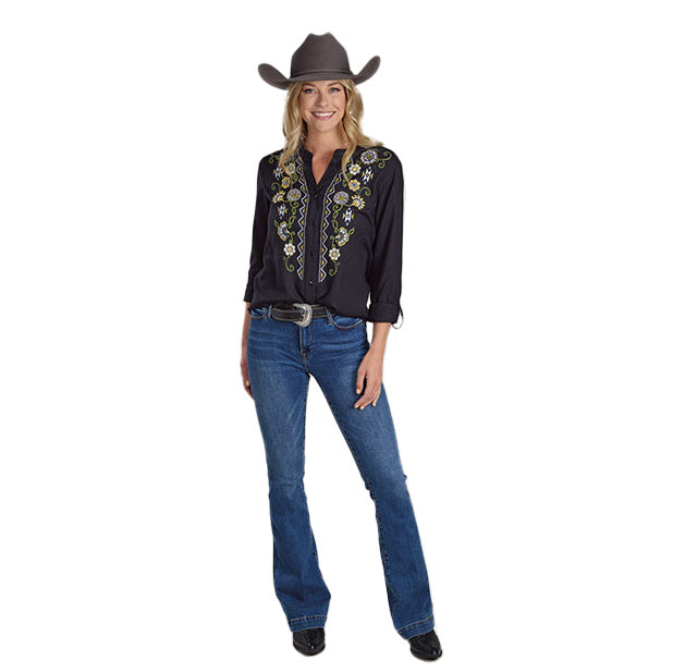 ROPER Black Embroidered Long Sleeve Blouse