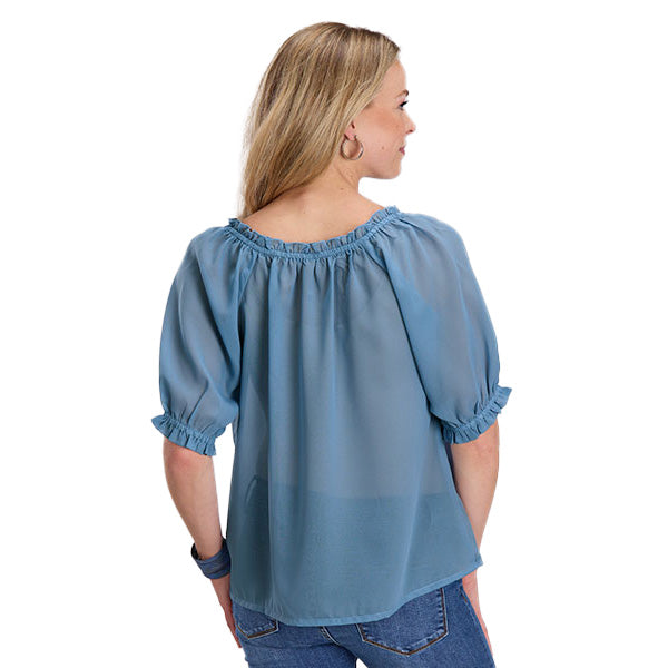 ROPER Womens Blue Georgette Peasant Blouse