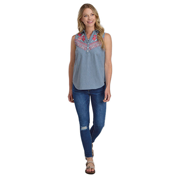 ROPER Womens Embroiderd Denim Blouse