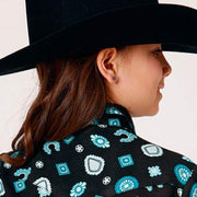 Roper Apparel Girls Jewel Print Rayon Western Blouse