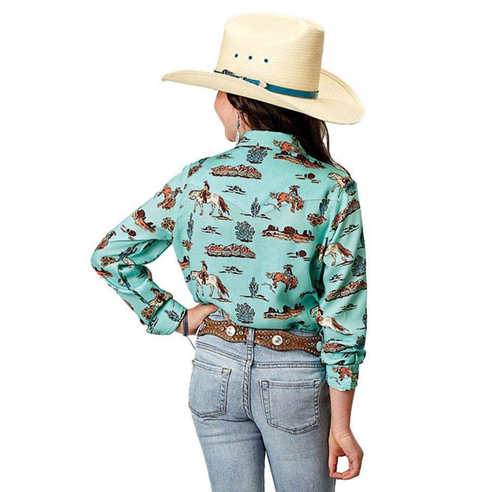 Roper Apparel Girl's Horse Print Snap Shirt