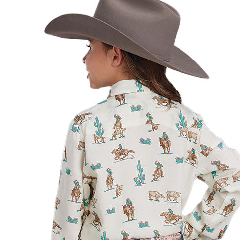 ROPER Girls Western Print Snap Shirt