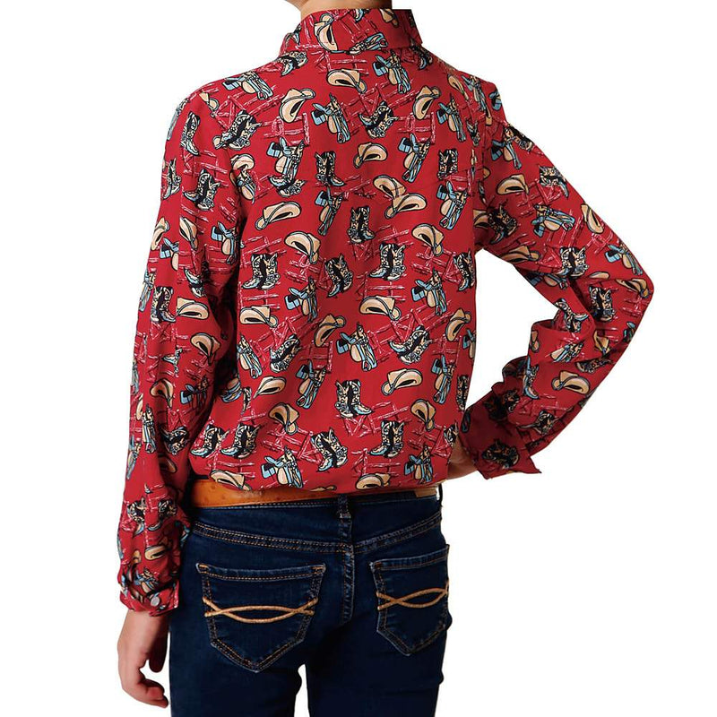 Roper Girl's Western Red Western Print Blouse with Snaps