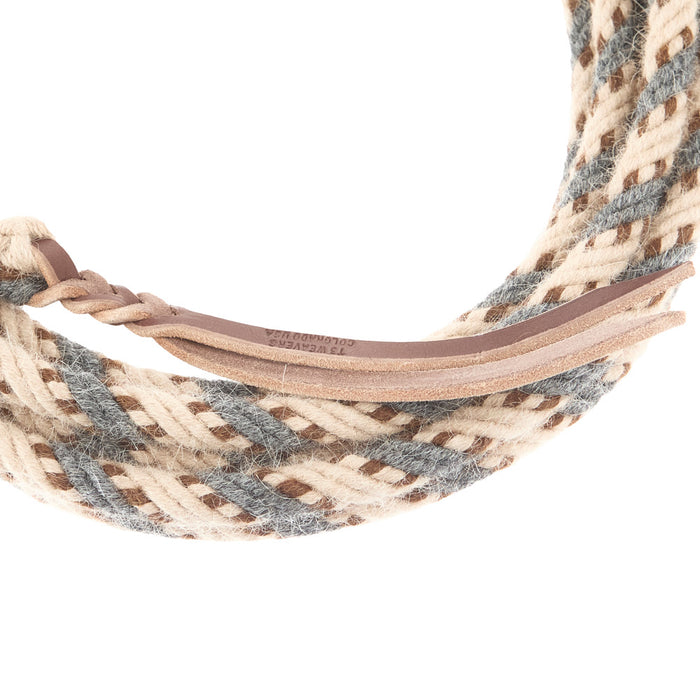 T3 Weavers 5/8 inch by 22 feet Tan, Chestnut, Light blue 100% Alpaca Mecate Reins