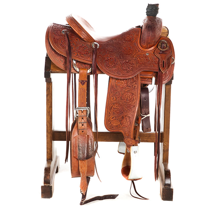 Trent Ward Used 14in 3/4 Breed Floral Cowhorse Saddle