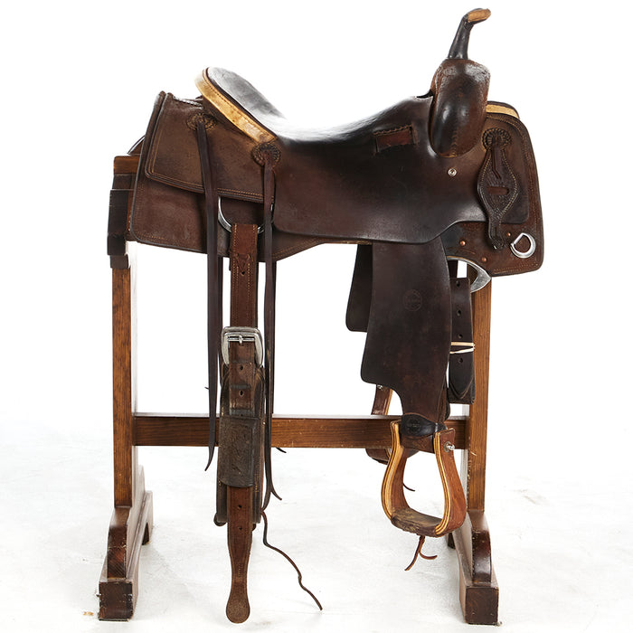 Jeff Smith Used 16in Roughout Rawhide Cantle Binding Cutting Saddle