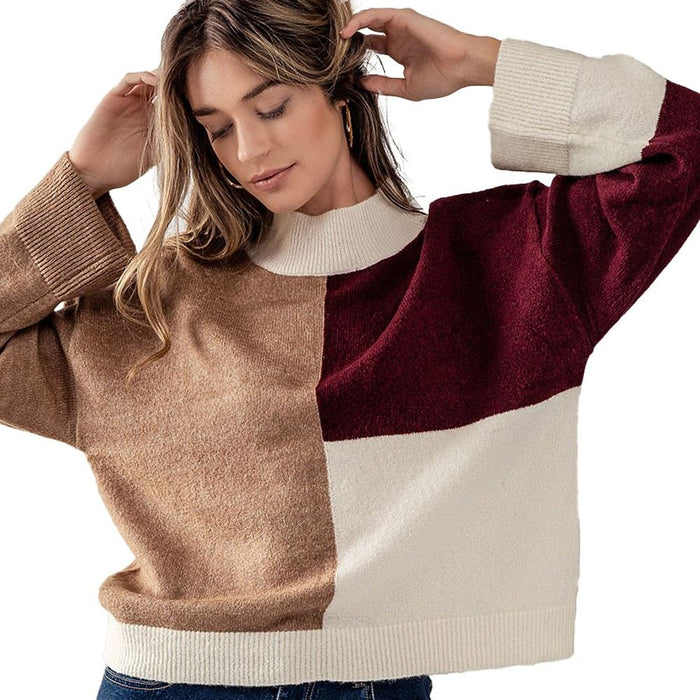 Trend:Notes Women's Colorblock Drop Shoulder Knit Sweater