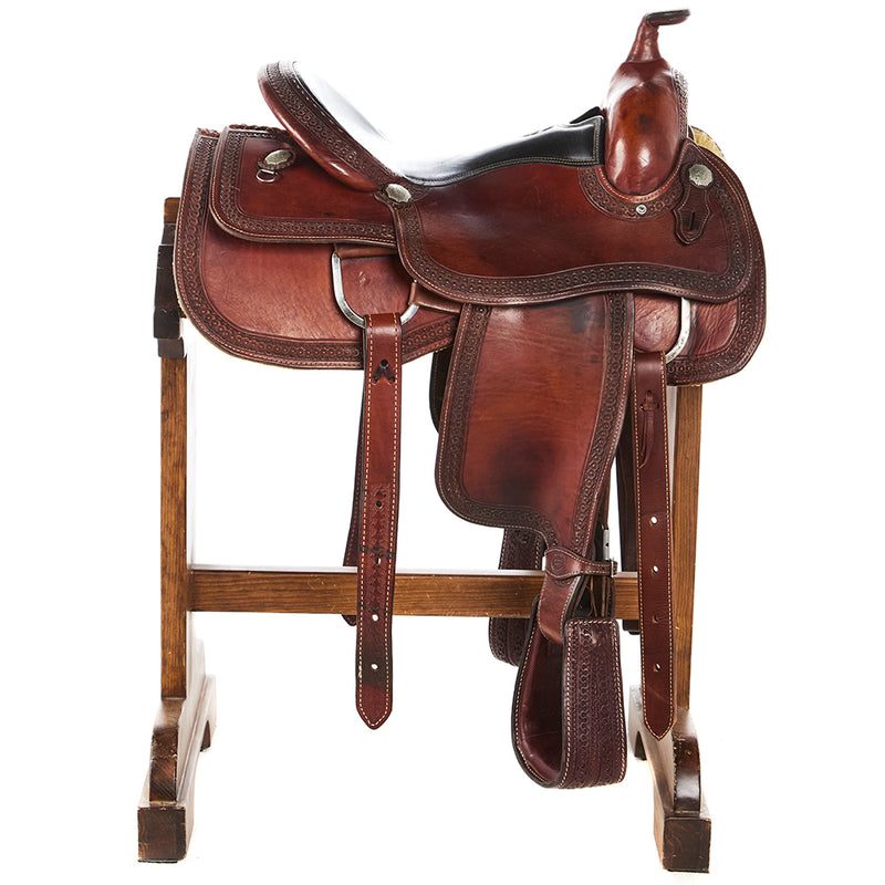 Jim Sands Custom Saddlery Used 16in Sunflower Tooled Trail Saddle