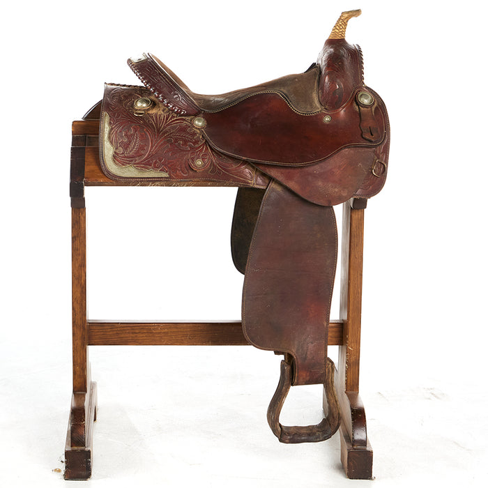 Double R Used 16in Oak and Acorn Tooled Half Breed Pleasure Saddle