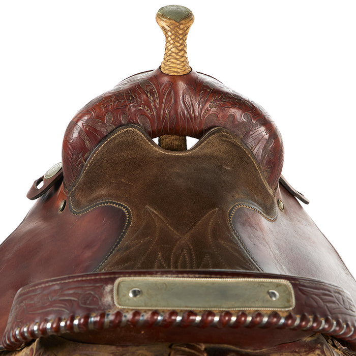 Double R Used 16in Oak and Acorn Tooled Half Breed Pleasure Saddle