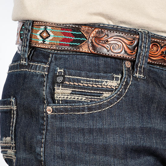 Rock & Roll Denim Double Barrel Straight Ladder Stitch Dark Wash Jeans