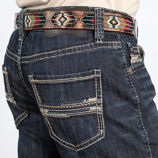Rock & Roll Denim Double Barrel Straight Ladder Stitch Dark Wash Jeans