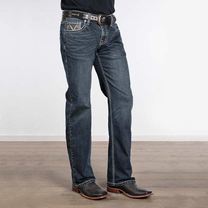 Rock & Roll Denim Pistol Straight Two Toned Dark Wash Jeans